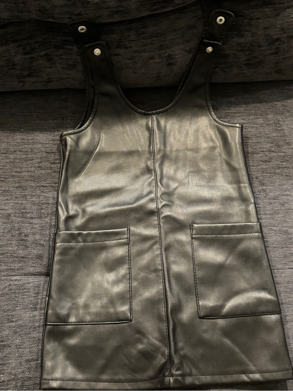 Primark Black Faux Leather Pinafore with Snap Strap Detail